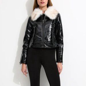 NEW! Unreal Fur Wet Look Aviator Jacket